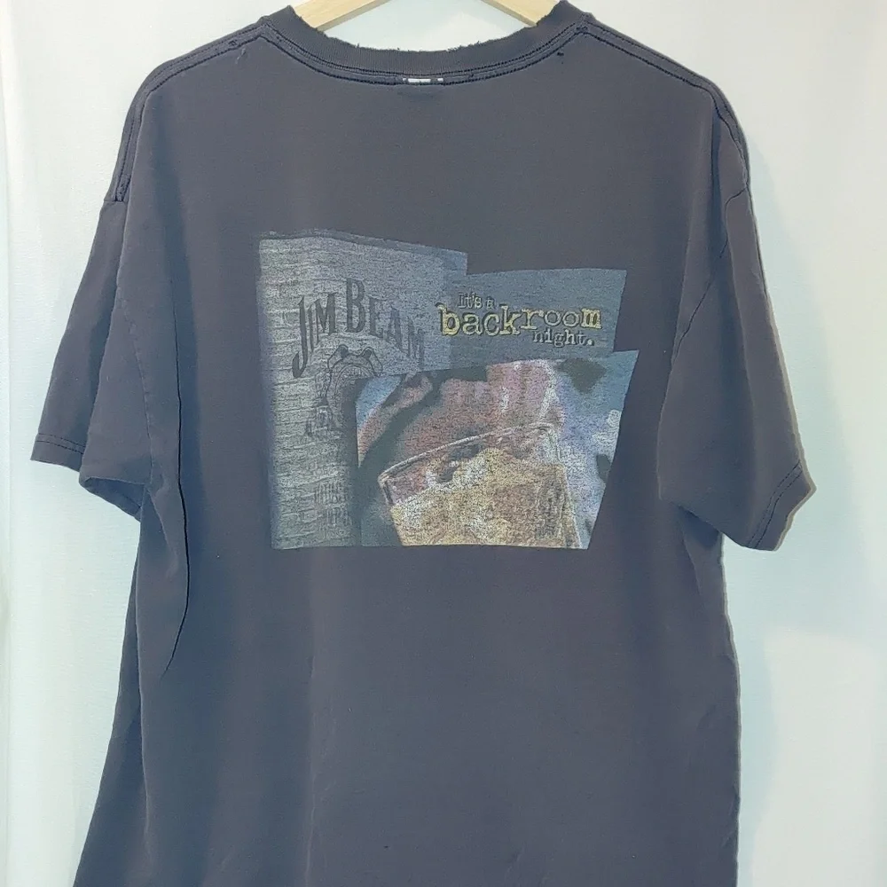 Jim Beam Backroom Double Graphic Tee Distressed XL‎ Washed Black Short Sleeve - Picture 7 of 8
